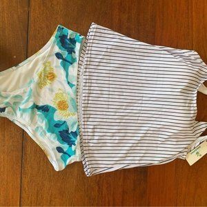 Beachsissi High Waisted Bikini Striped Top and Floral  Bottom